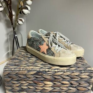 Shu Shop Reba Glitter Pink Star Platform Lace Up Sneaker Size 7.5